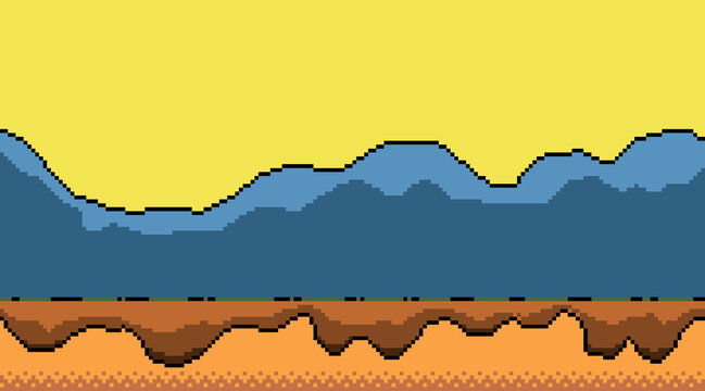 Pixel art of desert mountains scenery - Background (Retro 16-bits style) for platformers and action games.