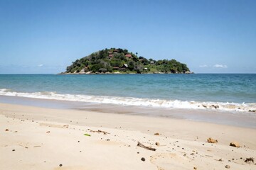 Fototapeta premium Idyllic island resort nestled in lush greenery offers an escape from everyday life