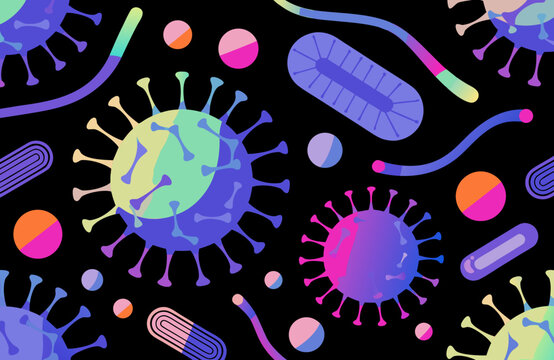 Abstract virus and bacteria pattern during microscopic exploration with colorful geometric shapes Vector Illustration