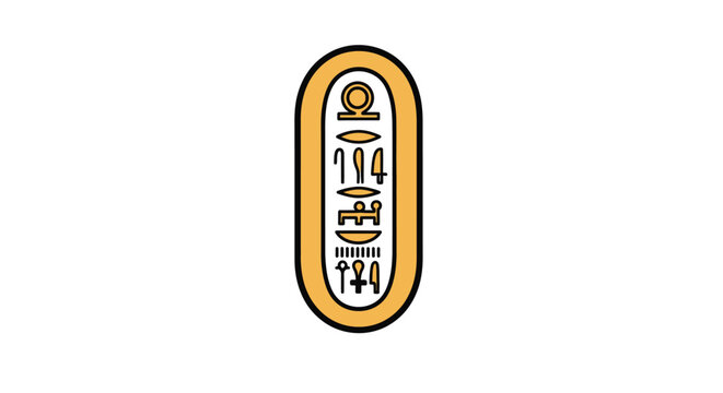 Ancient Egyptian Hieroglyphs Cartouche Oval Frame with Symbols on White Background