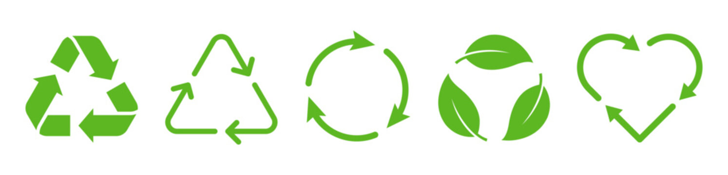 Set of green recycling icons, eco-friendly sustainability recycle symbol isolated on Transparent Background Vector