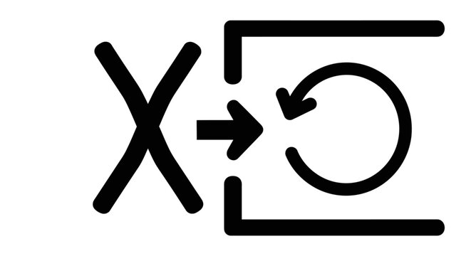 Cross and Arrow Entering Square with Refresh Icon Symbolizing No Repeating Process