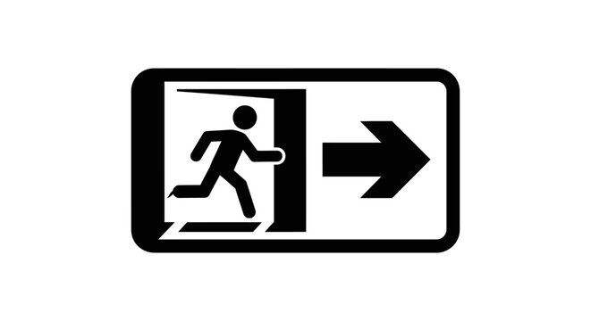 Running man icon and arrow on exit sign, symbol for emergency escape route