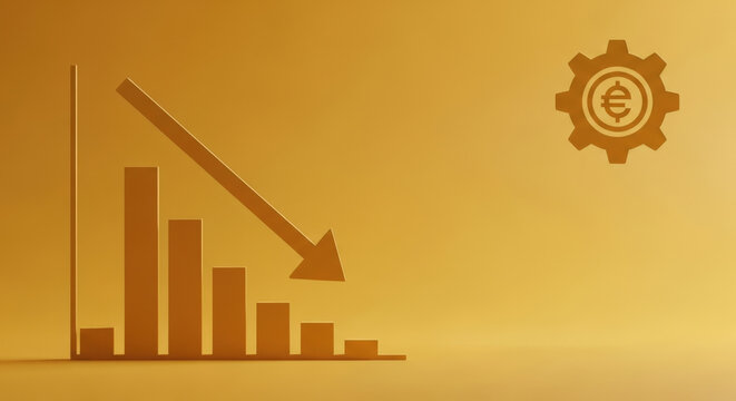 Declining Graph and Euro Symbol in Cogwheel 3D Rendering Visualizing Economic Recession Market Downturn Business Crisis and Investment Loss Concept