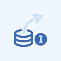 Obraz premium Financial icon representing coin stack with upward arrow and information symbol, vector illustration of investment growth and data