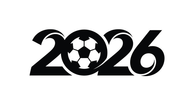 2026 silhouette soccer logo with ball in zero black on white background