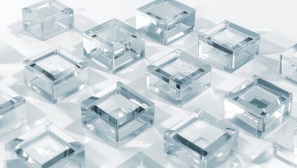 Obraz premium Transparent square forms on a bright backdrop.