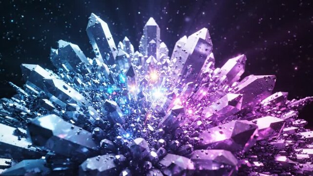 Abstract Crystal Formation with Cosmic Sparkles - Digital Art