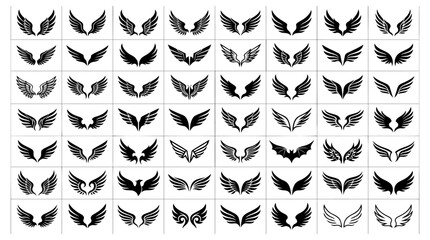 Collection of diverse stylized bird wing silhouettes presented as a professional vector illustration set for creative branding and graphic design © Vectscape