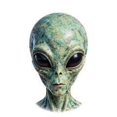 Naklejka premium Detailed close-up of a grey alien face with scaly texture and huge black eyes