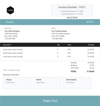 Modern Business Invoice Template Vector Design for Professional Billing and Detailed Financial Record Keeping