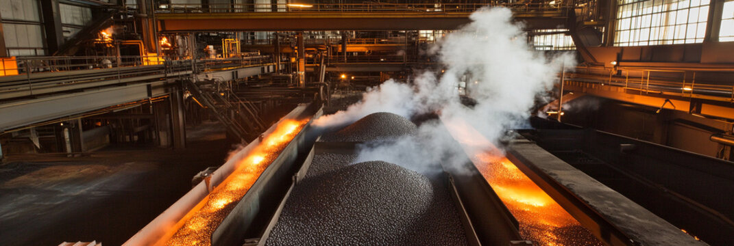 Modern iron pelletizing plant in operation at night Generative AI