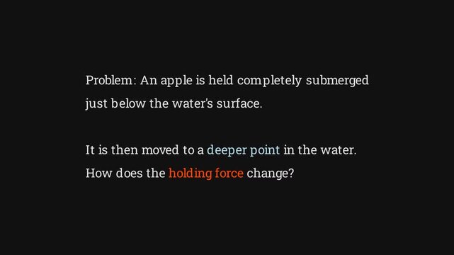 Calculating holding force on apple submerged in water
