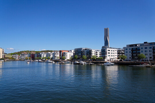 Houses in Sannegarden and Lindholmen district next to the Slottsberget mountain, Gothenburg, Sweden, sunny day