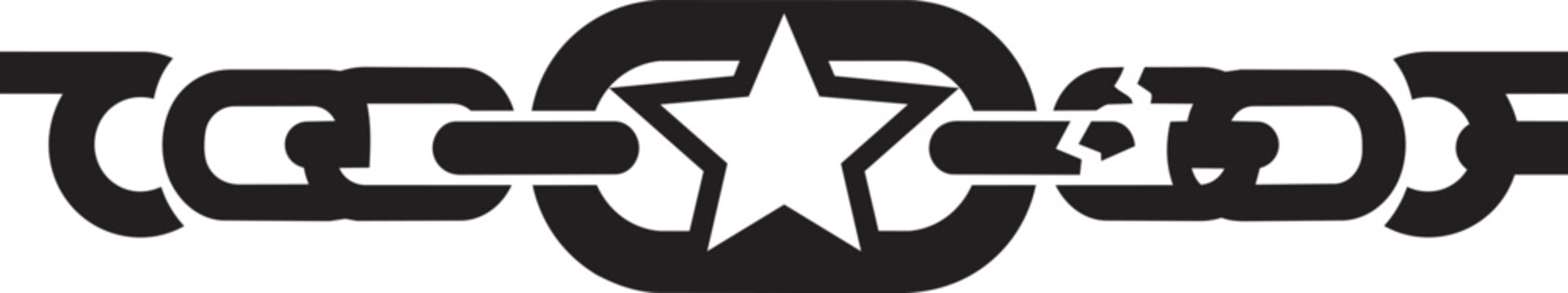 Broken chain link icon with a star symbol in the center, representing freedom, liberation, or breaking free from oppression isolated on transparent background