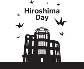 Naklejka premium Hiroshima day with atomic bomb dome and falling paper cranes genbaku dome peace symbol