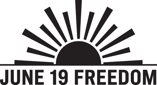 Juneteenth celebration symbol, june 19 freedom text with rising sun icon isolated on transparent background