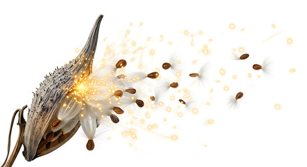 Fototapeta premium isolated dandelion flower dispersing seeds in gentle breeze on sunny day