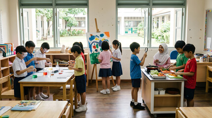 Obraz premium Elementary School Children Participating in Mixed Classroom Activities