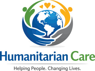 Fototapeta premium Humanitarian care globe logo with hands for global aid organizations