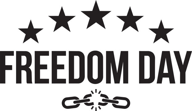 Freedom day logo with five stars and broken chain link isolated on transparent background