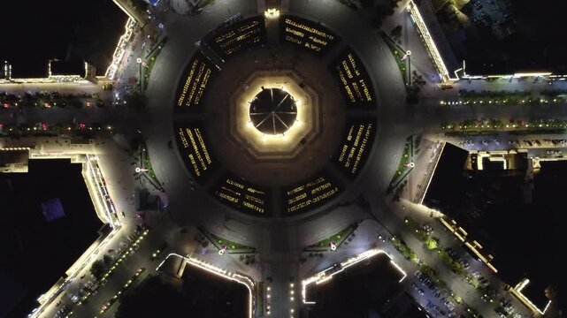 Aerial Drone  Night Raw Footage of Tekes Bagua City, Xinjiang, China