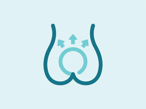 Abstract icon of buttocks with arrows indicating lifting or firming effect, vector illustration for beauty, fitness, or skincare concept