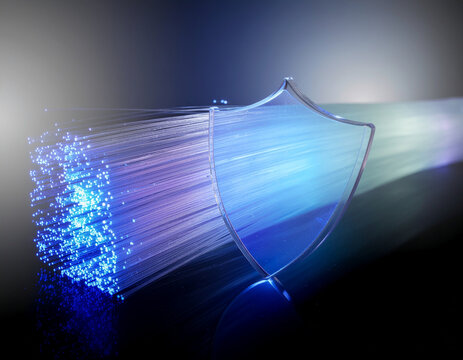 futuristic cybersecurity concept showing digital shield protecting encrypted global data streams in a high tech virtual environment