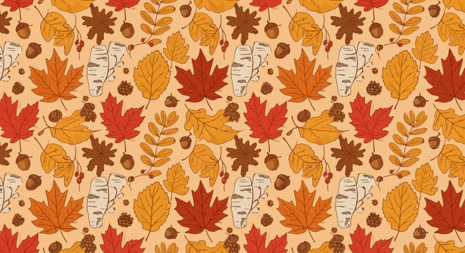 Autumn leaves pattern fall foliage seamless background