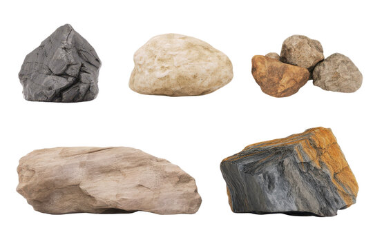 Collection of Various Rocks and Stones isolated on transparent background