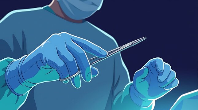 Surgeon holding surgical tools during medical procedure