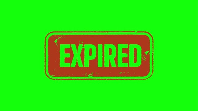 Animated "EXPIRED" stamp and icon on a green screen, signifying a past date or invalid status for digital assets.