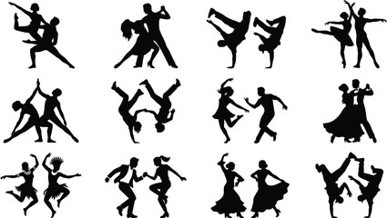 Dancing figures silhouettes on a white background dynamic poses collection © Mehedi
