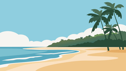 Obraz premium Tropical beach scenery with palm trees Vector
