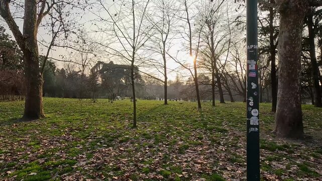 Footage of a gorgeous landscape at Parco Sempione in Milan Italy IT