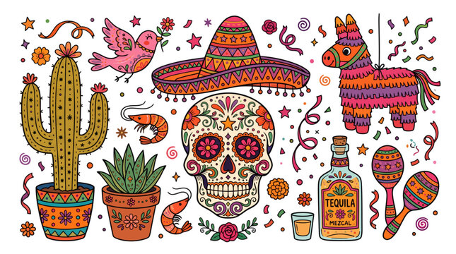 Vibrant mexican fiesta elements illustration