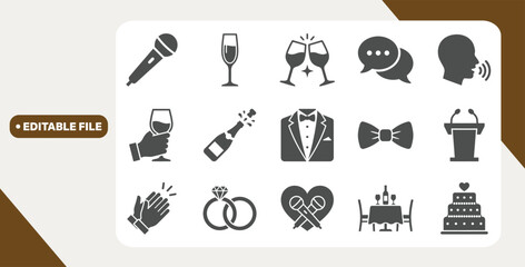 Fototapeta premium Speeches and celebration icons arranged in grid on white