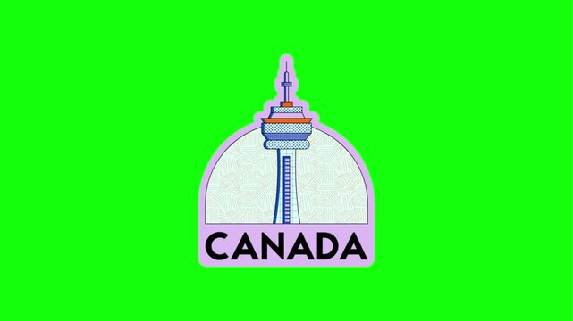 Set of Canada country themed animated stickers and typography isolated on green screen background.
