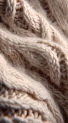 Obraz premium Close up view of a heavy winter knit garment texture showing intricate yarn loops and soft threads, face hidden, Generative AI illustrations.