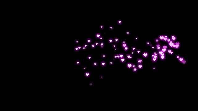 4k romantic heart shape sparkle trail animation with pink glitter particles, white shimmer light effects, floating love icons, dreamy valentine motion graphics on transparent background