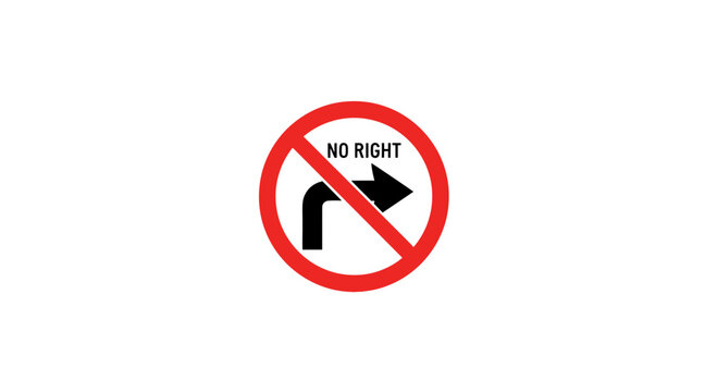 No Right Turn Traffic Sign - Prohibition Road Symbol Isolated on White