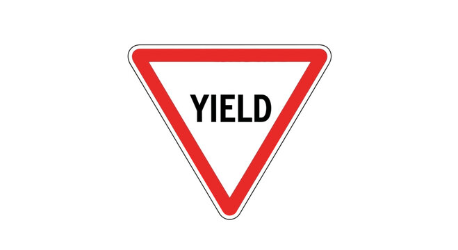 Red and white inverted triangle yield sign with text YIELD on white background