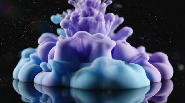 Abstract ink bloom in vibrant colors creating dynamic motion and mesmerizing patterns in slow motion against a dark backdrop.