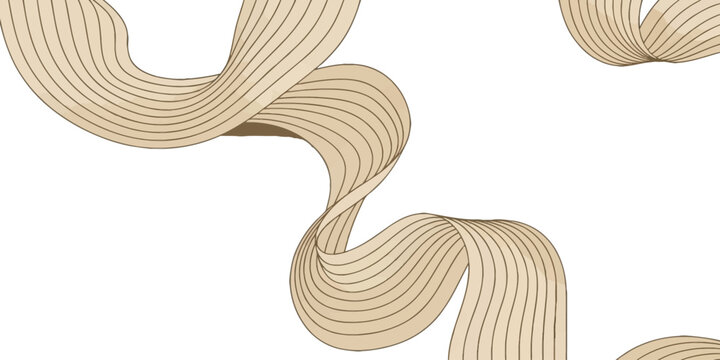 Elegant beige flowing ribbon with fine parallel line texture creating abstract wavy motion on white background for luxury brand identity and creative design