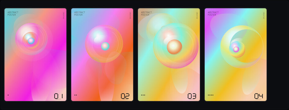 Gradient, colorful backgrounds, swirl patterns, vibrant textures, 4 elements, vector set