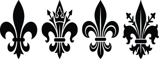 Fleur De Lis Vintage Icon Set with French Royal Lily Symbols for Heraldry, Luxury Branding, Tattoos, and Medieval Decorative Vector Designs © kanichfatima