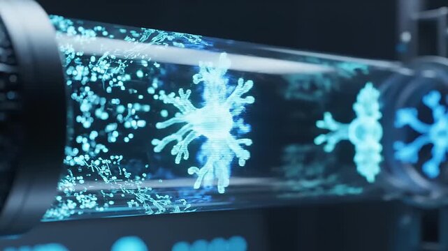 Glowing blue snowflakes in a tube.