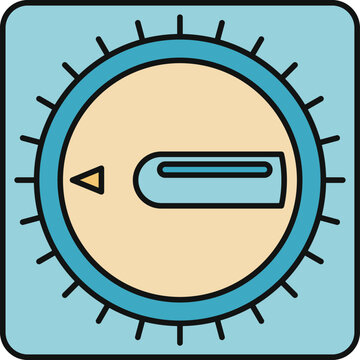 Round control knob with indicator and markers on a light blue square