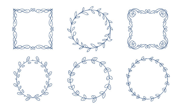 Minimal botanical ornamental floral frame vector bundle.
