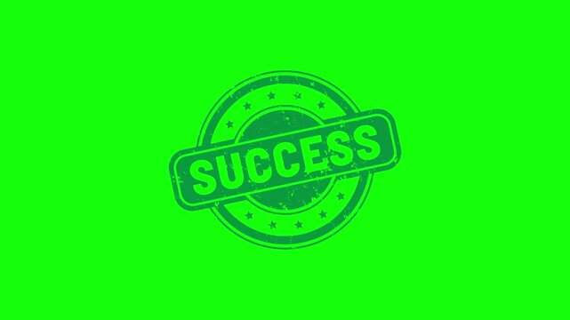 Animated success signs and stamps on green screen for business achievement and goal concepts.
